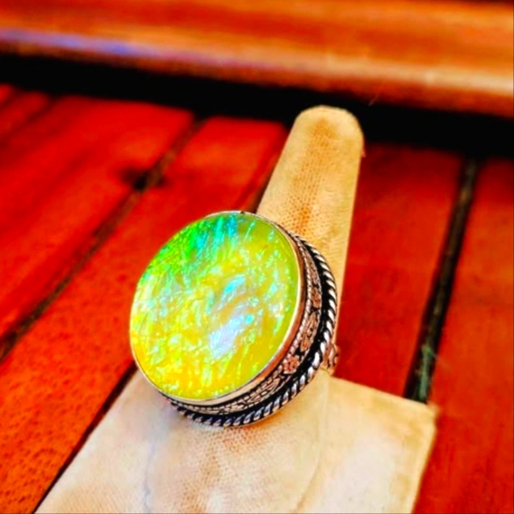Opal Triplet Silver Statement Ring - image 1
